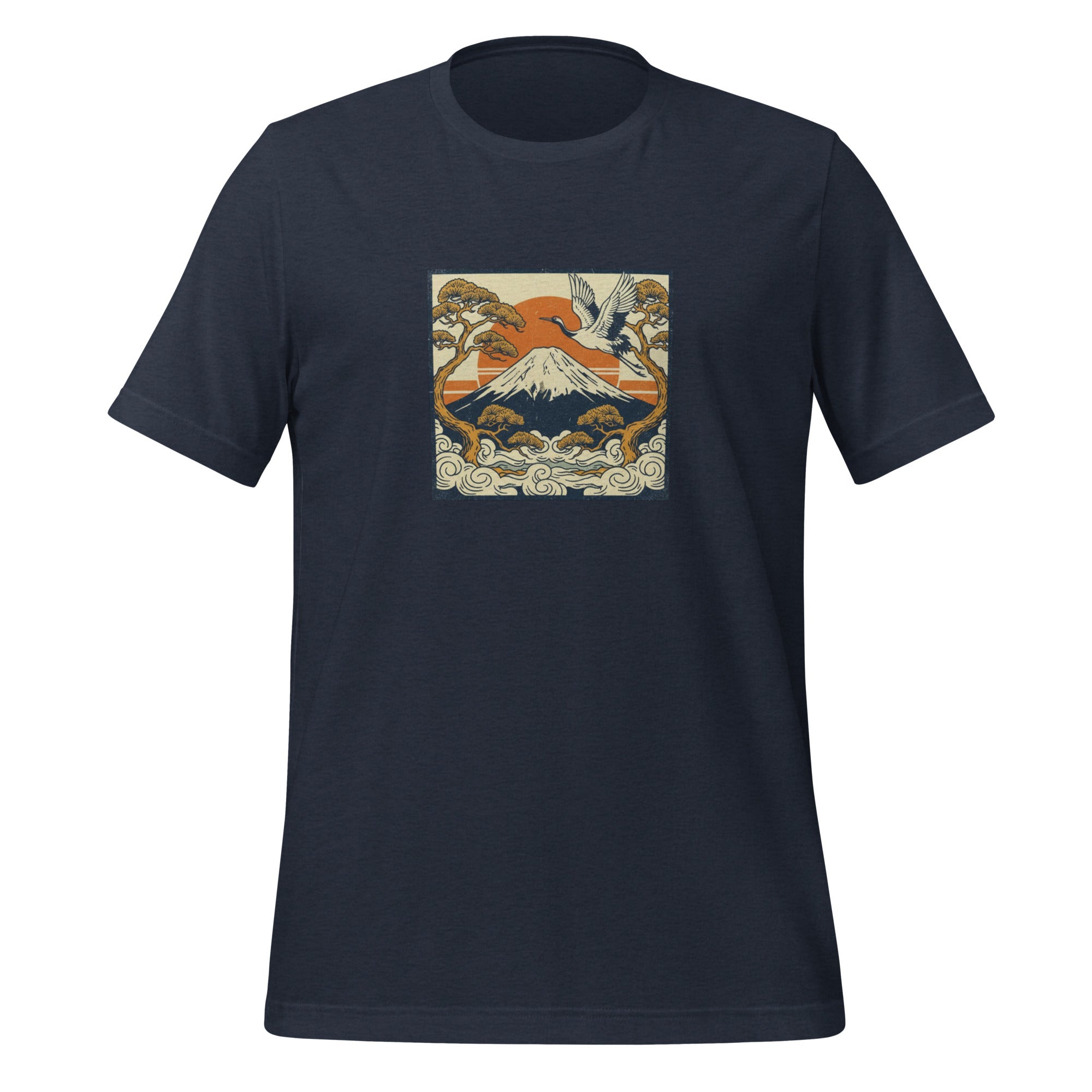 Fuji Concert unisex tee in navy — woodblock print graphic art design by Domani Exchange