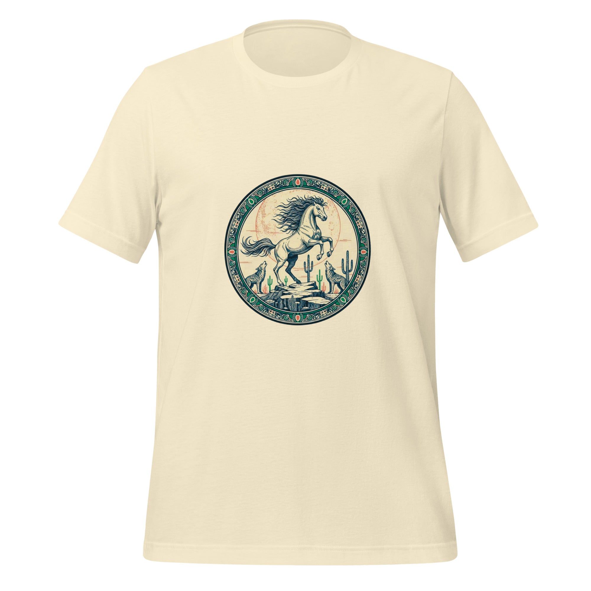 Desert Stallion unisex tee in natural — Southwest medallion art design by Domani Exchange
