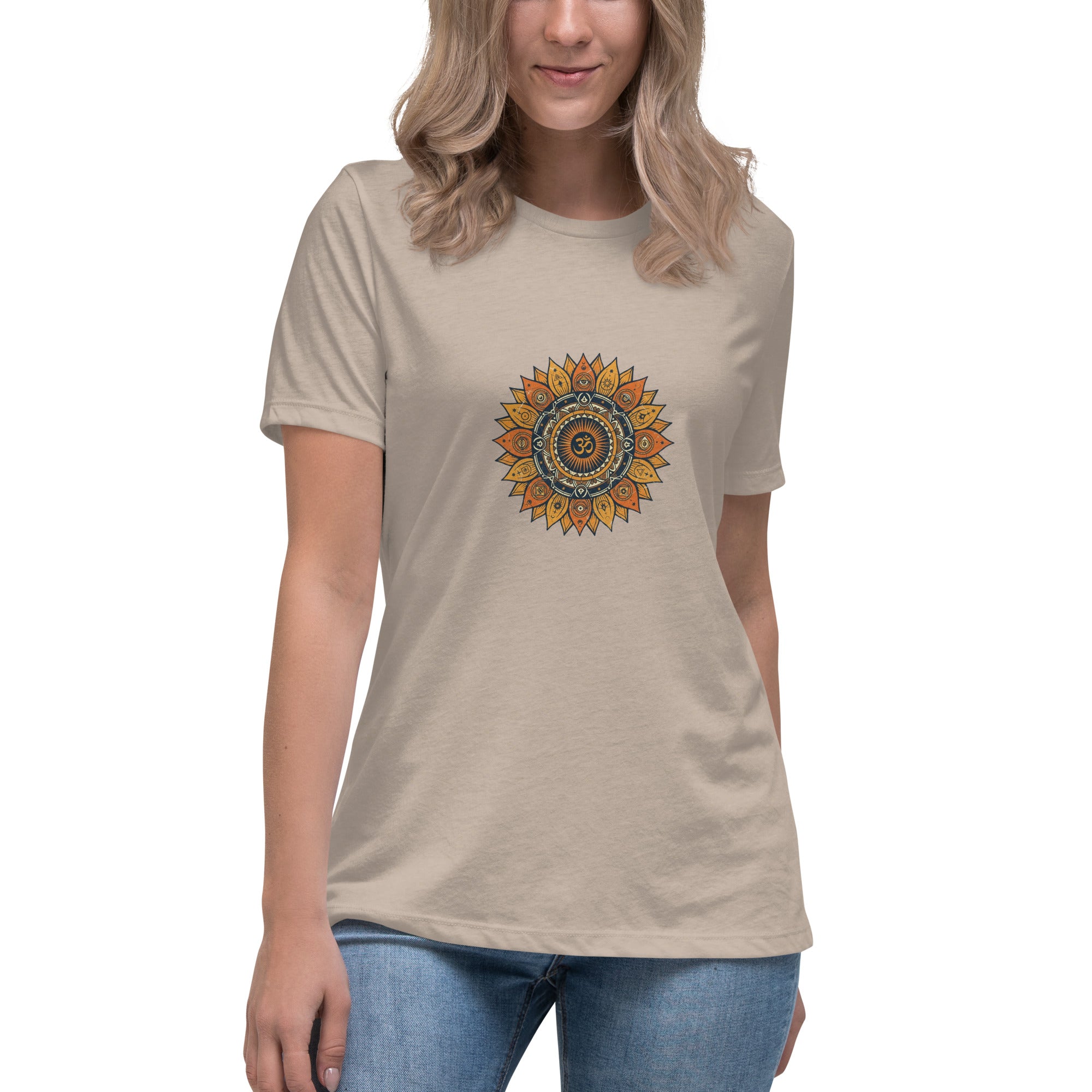 Om Mandala tee — Om symbol at the heart of a sunflower bloom | Domani Exchange