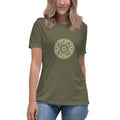 Green Sunflower women's relaxed tee in military green — mandala sunflower design by Domani Exchange