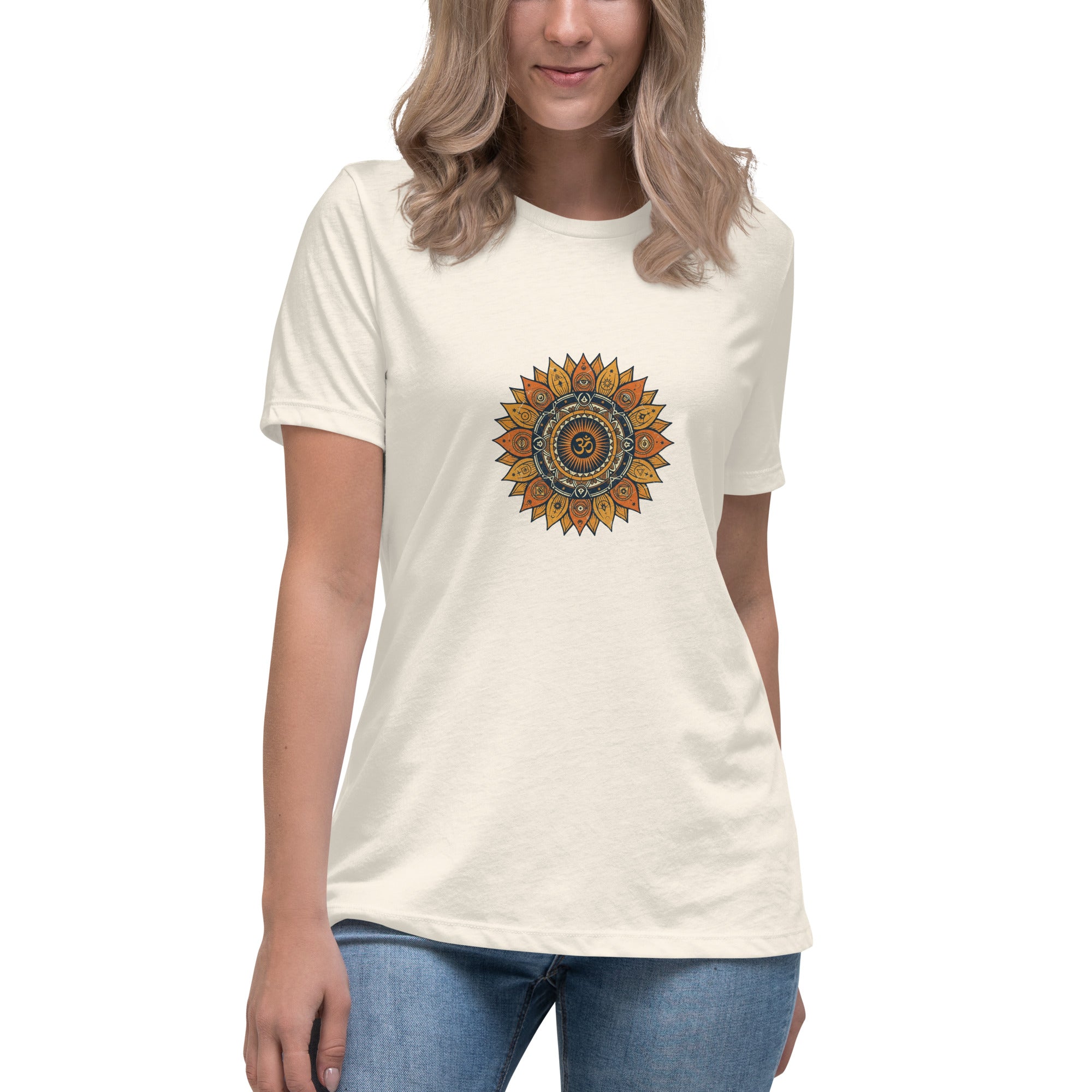 Om Mandala women's relaxed tee — sacred sunflower mandala | Domani Exchange
